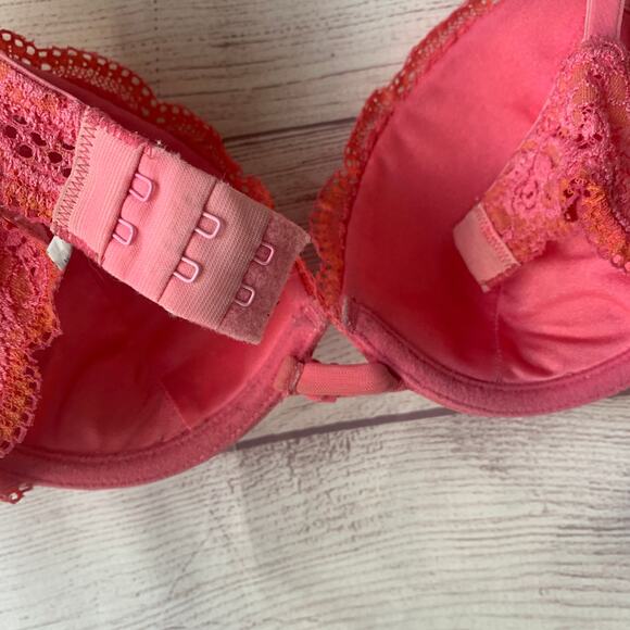 Retro Lily of France Pink with Orange Push-Up Bra Lace Adjustable Back Size 34B - Picture 7 of 16